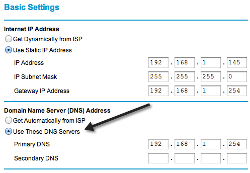 إعدادات DNS