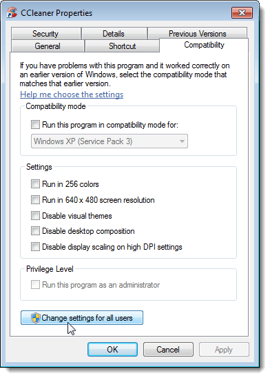 Changing settings for all users