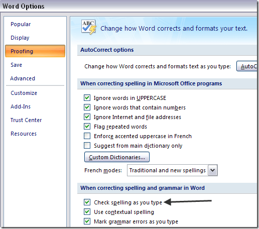 check spelling outlook 2007