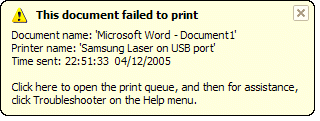 فشل المستند في الطباعة
