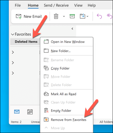 كيفية إزالة مجلدات المفضلة في Microsoft Outlook الصورة 7